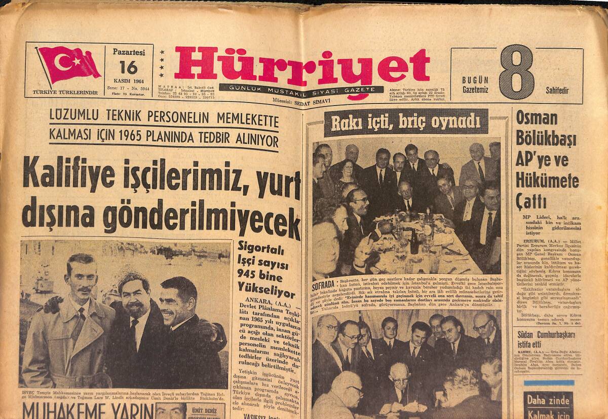 Hürriyet Gazetesi 16 Kasım 1964 - Amerika'da 40 Türk İlim Adamı Cemiyet Kuruyor - Osman Bölükbaşı AP'ye Ve Hükümete Çattı GZ146978 - 1