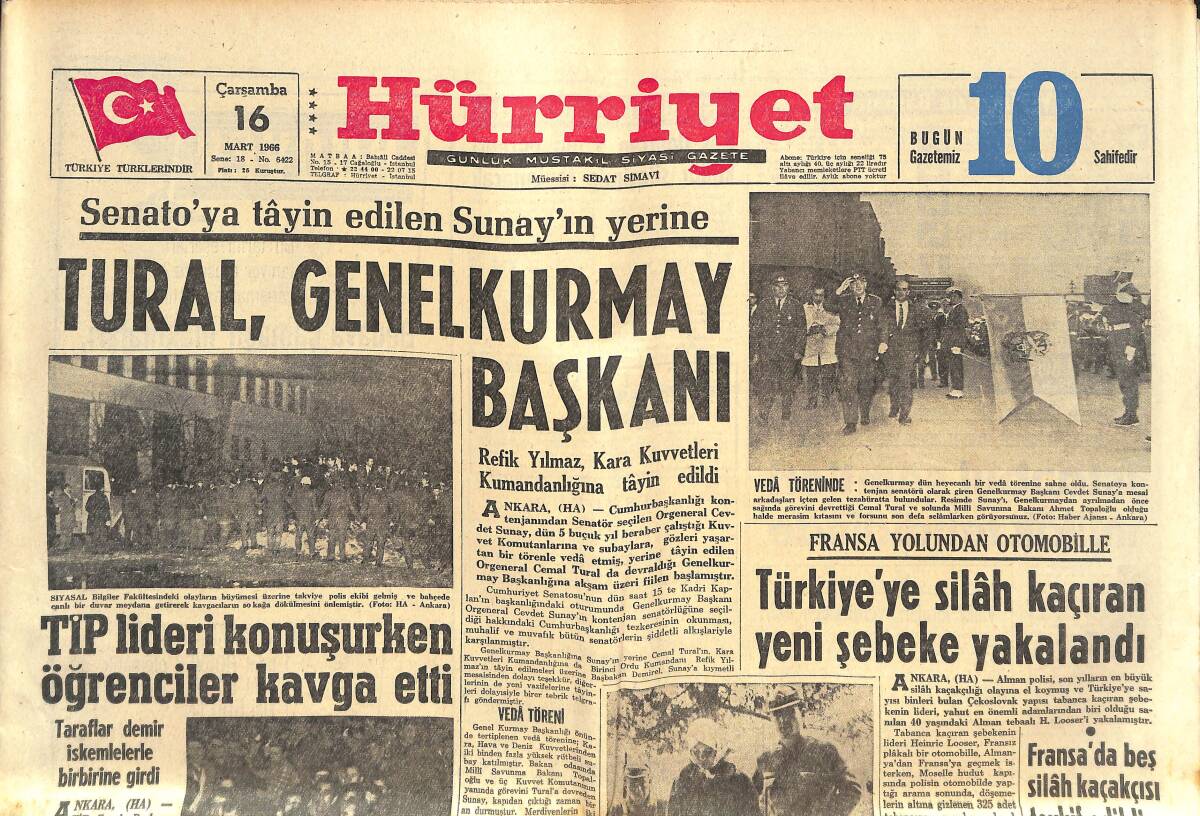 Hürriyet Gazetesi 16 Mart 1966 - Zsa Zsa Gabor Beşinci Kocası İle - Tural , Genelkurmay Başkanı GZ142047 - 1