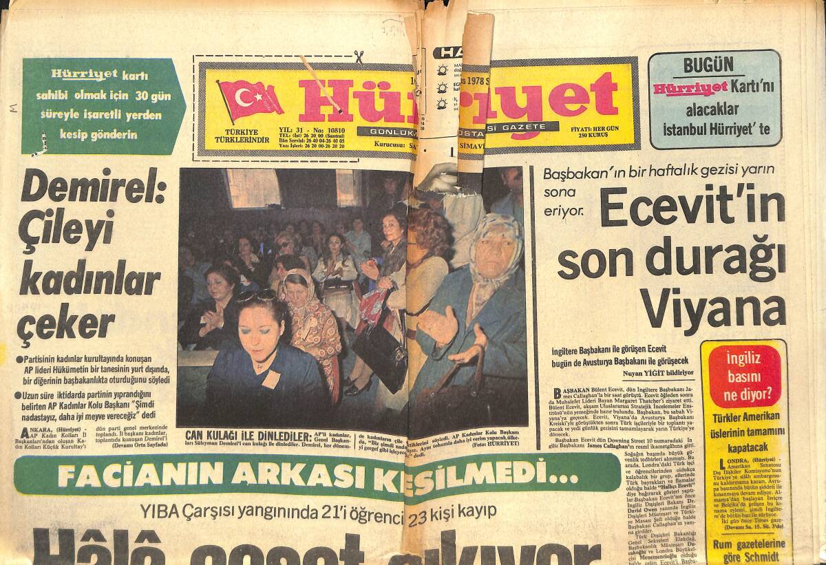 Hürriyet Gazetesi 16 Mayıs 1978 - Süleyman Demirel Çileyi Kadınlar Çeker - Kral Hüseyin Bir Gelin Daha Buldu GZ142579 - 1