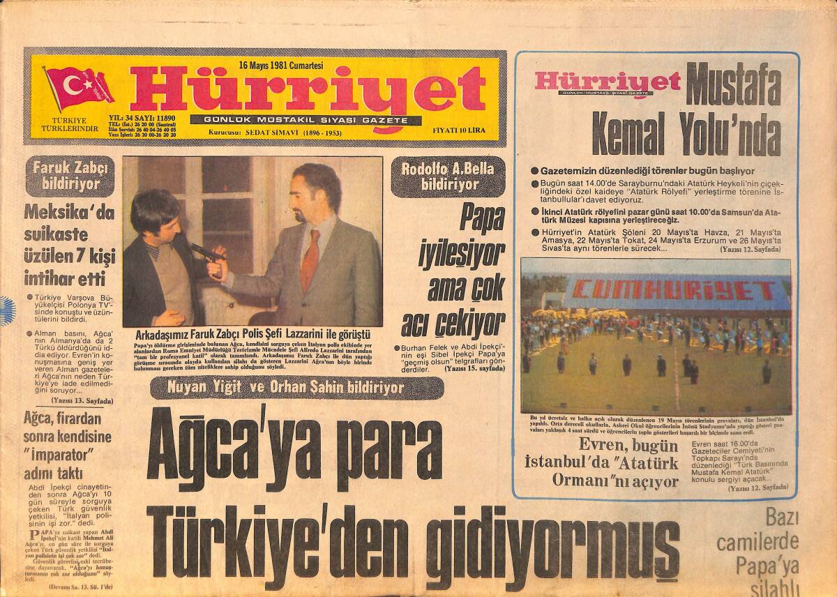 Hürriyet Gazetesi 16 Mayıs 1981 - Sivas Olaylarında 14 Ülkücünün İdamı İstendi - Bahar Erdeniz ile Cüneyt Arkın Aynı Filmde Oynayacaklar GZ158133 - 1