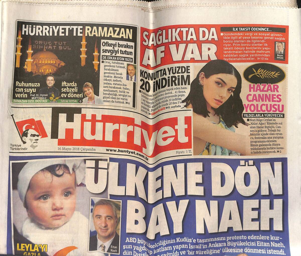 Hürriyet Gazetesi 16 Mayıs 2018 - Bülent Ersoy'dan Suç Duyurusu - Hazar Cannes Yolcusu GZ153329 - 1