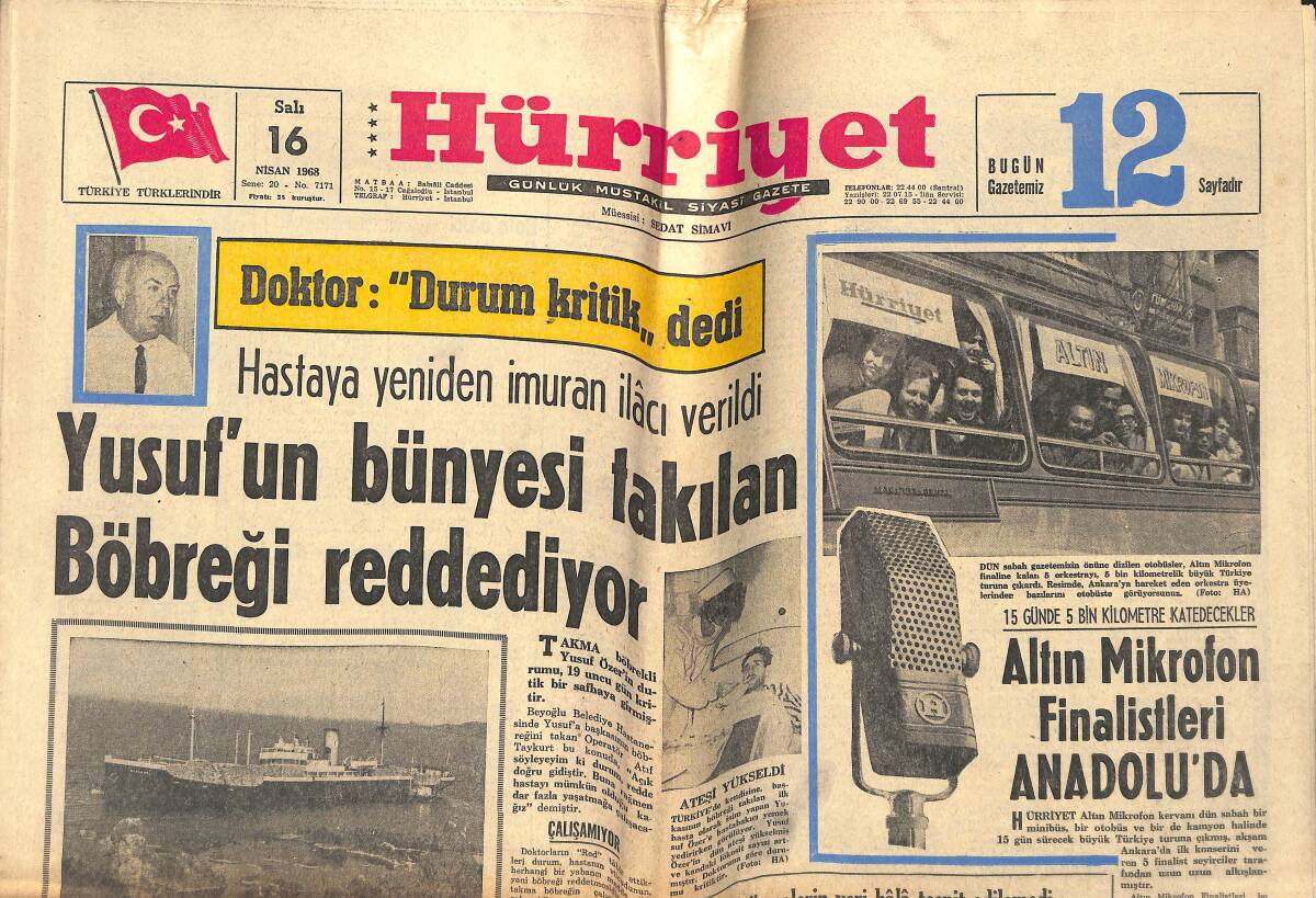 Hürriyet Gazetesi 16 Nisan 1968 - Altın Mikrofon Finalistleri Anadolu'da - Çek Bombası Olinka Kocası İle Gardropta Karşılaştı GZ143293 - 1
