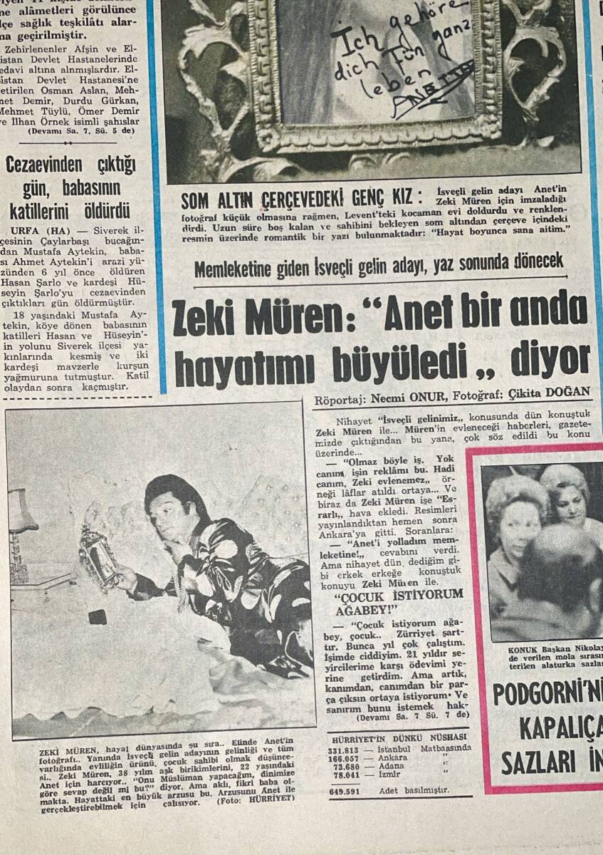 Hürriyet Gazetesi 16 Nisan 1972 - CHP'nin Kaderini Kurultay Tayin Edecek - Zeki Müren : Anet Bir Anda Hayatımı Büyüledi GZ156670 - 2