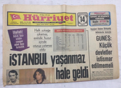 Hürriyet Gazetesi 16 Nisan 1974 - İstanbul Yaşanmaz Hale Geldi - GZ17885 - 1