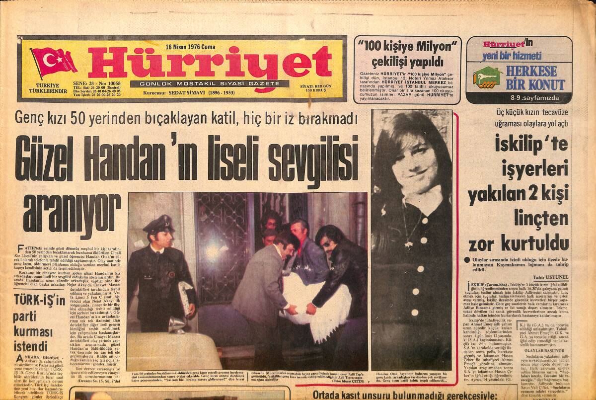 Hürriyet Gazetesi 16 Nisan 1976 - İskilip'te İşyerleri Yakıldı - Emel Sayın, Filiz Akın Gazino Afişi GZ158131 - 1