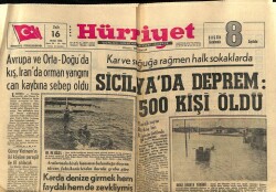 Hürriyet Gazetesi 16 Ocak 1968 - Sicilyada Deprem 500 Kişi Öldü GZ72636 - 2