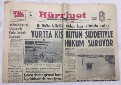 Hürriyet Gazetesi 16 Ocak 1968 - Yurtta Kış Bütün Şiddetiyle Hüküm Sürüyor - GZ17957 - 1