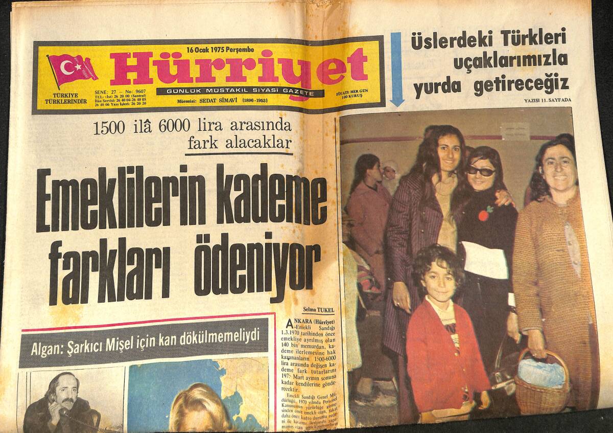 Hürriyet Gazetesi 16 Ocak 1975 - Emel Sayın Maksim Gazino Afişi GZ146547 - 1