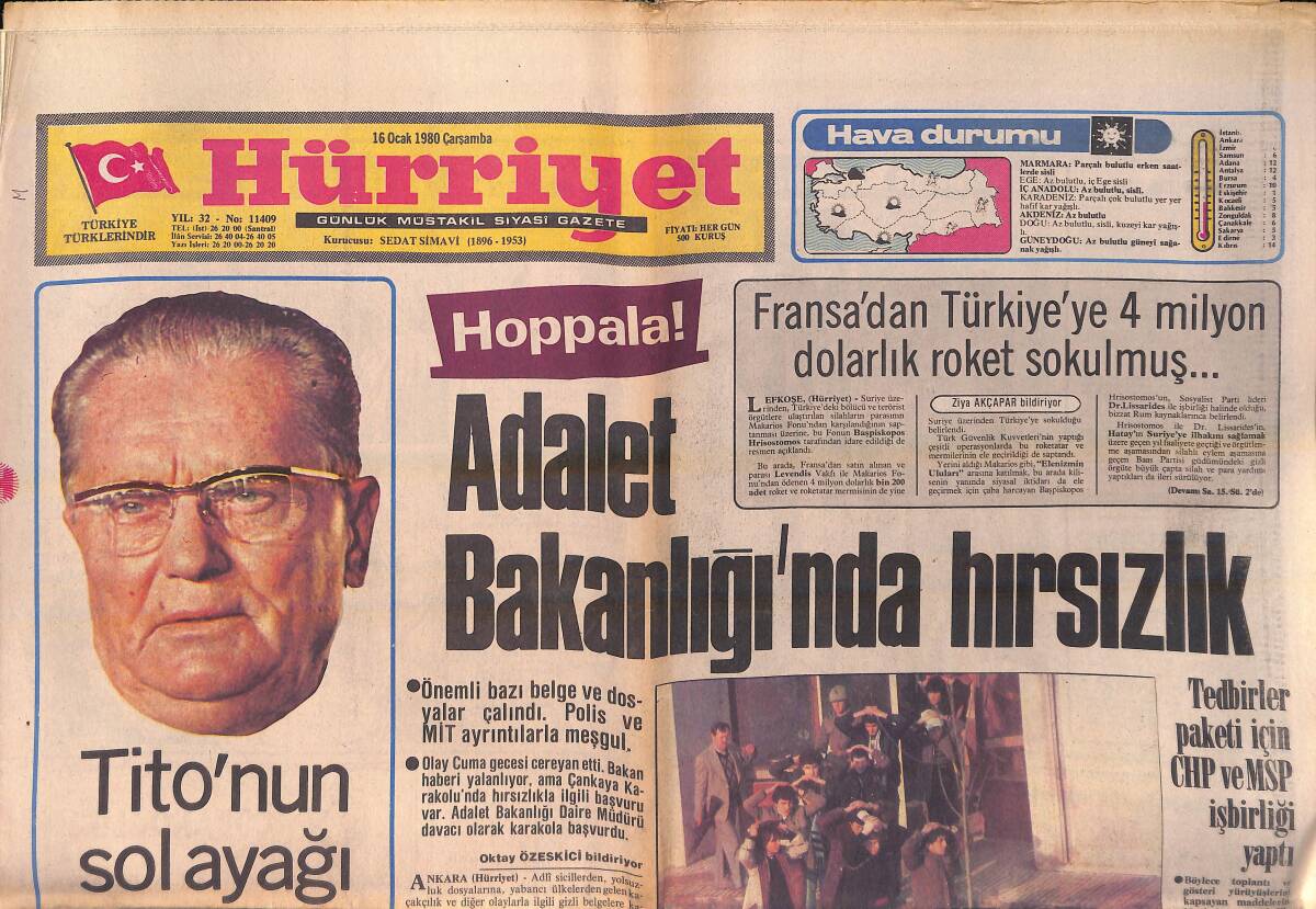 Hürriyet Gazetesi 16 Ocak 1980 - Fransa'dan Türkiye'ye 4 Milyon Dolarlık Roket Sokulmuş - Erkek Vücutlu Kadınlar GZ155994 - 1