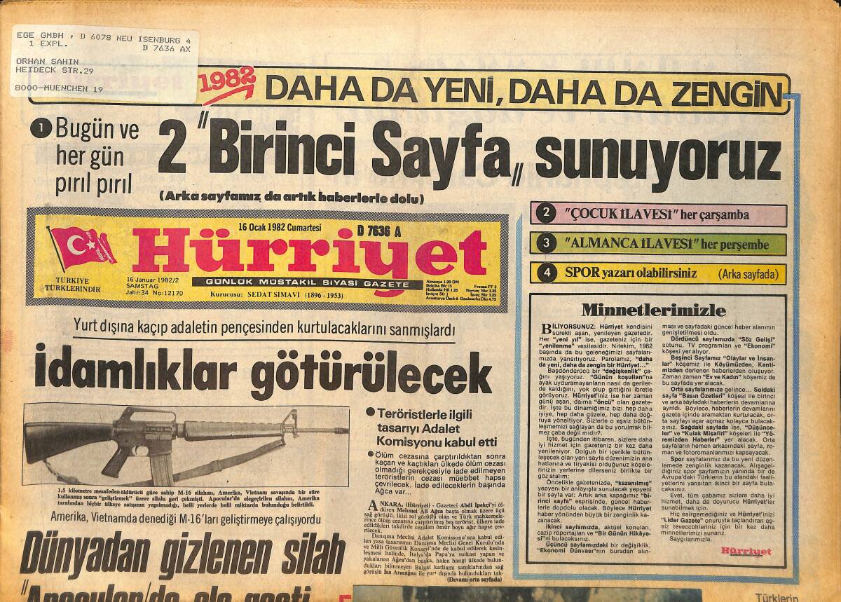 Hürriyet Gazetesi 16 Ocak 1982 - Brigitte Bardot , Başkan Mitterrand'a Kafa Tuttu GZ157756 - 1