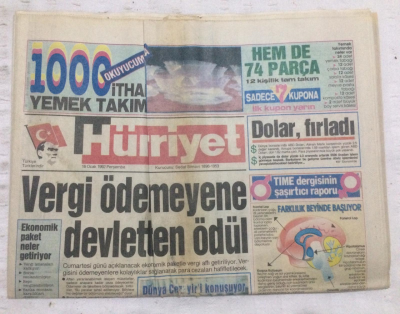 Hürriyet Gazetesi 16 Ocak 1992 - Vergi Ödemeyene Devletten Ödül - GZ17941 - 1