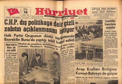 Hürriyet Gazetesi 16 Şubat 1958 - Arap Kralları Birliğine Kuveyt - Bahreyn de Giriyor GZ68980 - 2