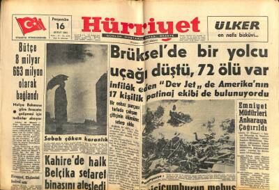 Hürriyet Gazetesi 16 Şubat 1961 - Brükselde Bir Yolcu Uçağı Düştü , 72 Ölü Var GZ67456 - 1
