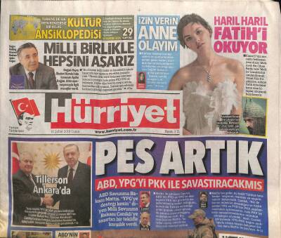 Hürriyet Gazetesi 16 Şubat 2018 - Tillerson Ankarada - ABD , YPGyi PKK İle Savaştıracakmış GZ125669 - 1