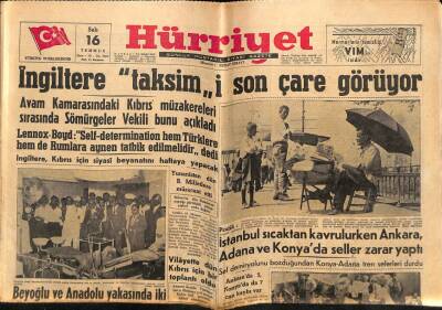 Hürriyet Gazetesi 16 Temmuz 1957 - İngiltere Kıbrısta Taksimi Son Çare Görüyor GZ56157 - 1