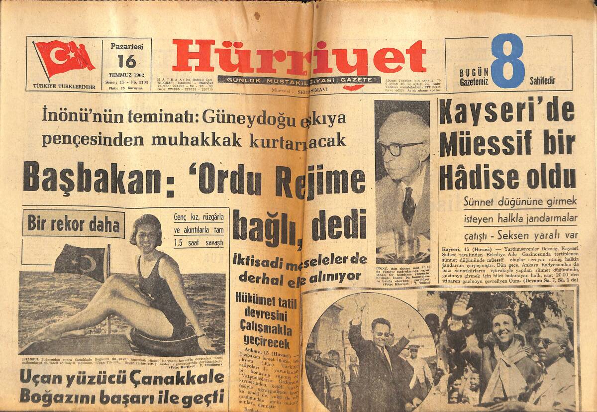 Hürriyet Gazetesi 16 Temmuz 1962 - Cezayir'de Ordu Geçici Hükümeti İtham Ediyor Cihangir Cinayeti Esrarlı Hale Geldi! GZ142580 - 1