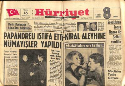 Hürriyet Gazetesi 16 Temmuz 1965 - Papandreu İstifa Etti - Kıral Aleyhine Nümayişler Yapıldı GZ67471 - 1