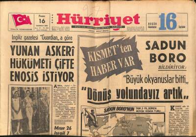 Hürriyet Gazetesi 16 Temmuz 1967 - Yunan Askeri Hükümeti Çifte Enosis İstiyor GZ91749 - 1
