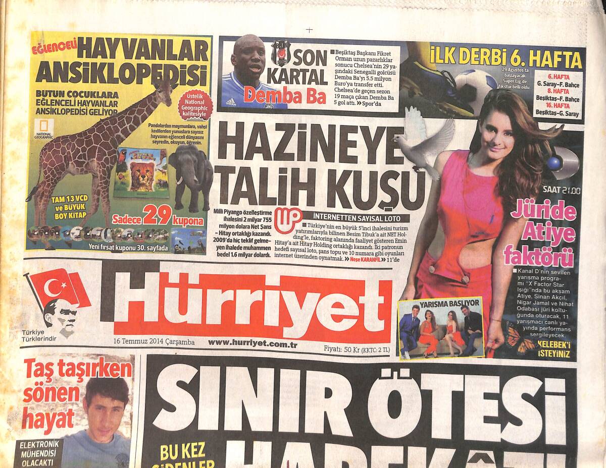 Hürriyet Gazetesi 16 Temmuz 2014 - Son Kartal Demba Ba - Fahriye Evcen'i Ceylan Sorusu Çileden Çıkarttı GZ155245 - 1