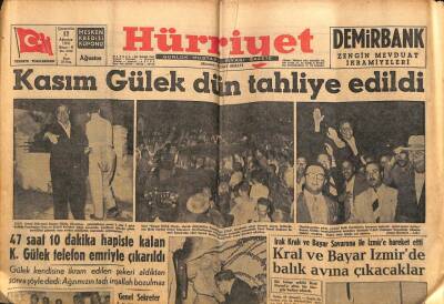Hürriyet Gazetesi 17 Ağustos 1955 - Kasım Gülek Dün Tahliye Edildi GZ71123 - 1