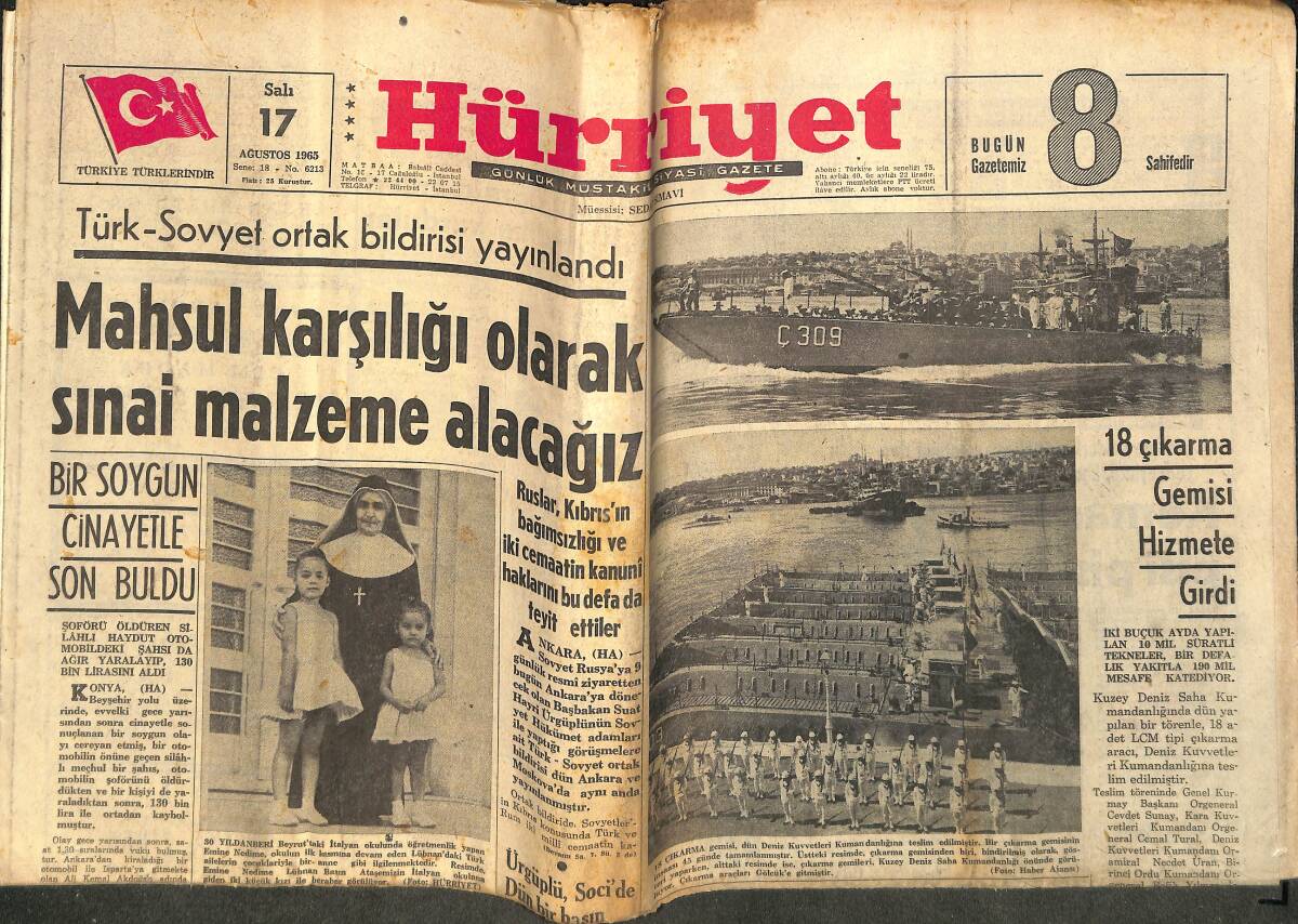 Hürriyet Gazetesi 17 Ağustos 1965 - Beatle'ların New York'ta Verdiği Konserde 20 Kız Bayılıp Hastanelik Oldu GZ142906 - 1