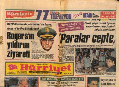 Hürriyet Gazetesi 17 Ağustos 1984 - NATO Başkomutanı İstanbulda Evren , Ankarada Üruğla Görüştü GZ81755 - 1
