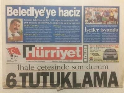 Hürriyet Gazetesi 17 Ağustos 2000 - İhale Çetesinde 6 Tutuklama GZ35013 - 1