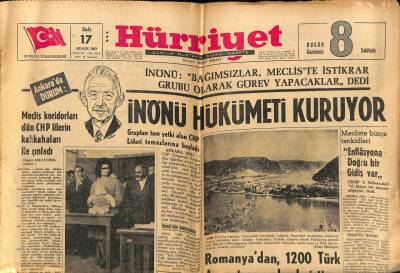 Hürriyet Gazetesi 17 Aralık 1963 - İnönü Hükümeti Kuruyor GZ70881 - 1