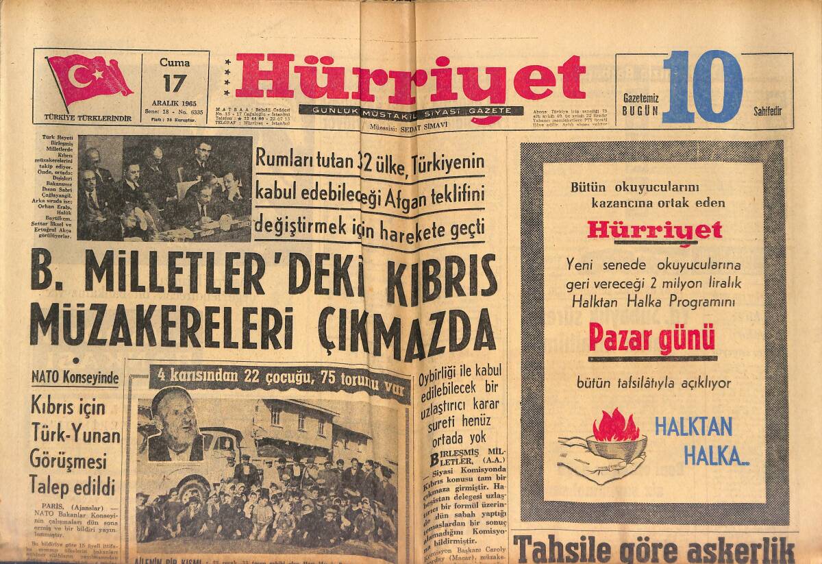 Hürriyet Gazetesi 17 Aralık 1965 - Ünlü Romancı S. Maugham Nice'de Öldü - Beatle'lar Şöhretini Kaybediyor GZ146878 - 1