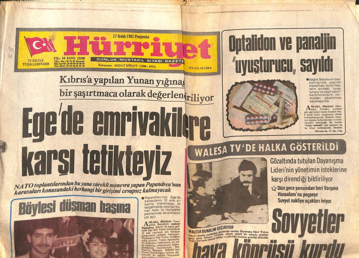 Hürriyet Gazetesi 17 Aralık 1981 - Walesa TV'de Halka Gösterildi - Sovyetler Hava Köprüsü Kurdu GZ142666 - 1