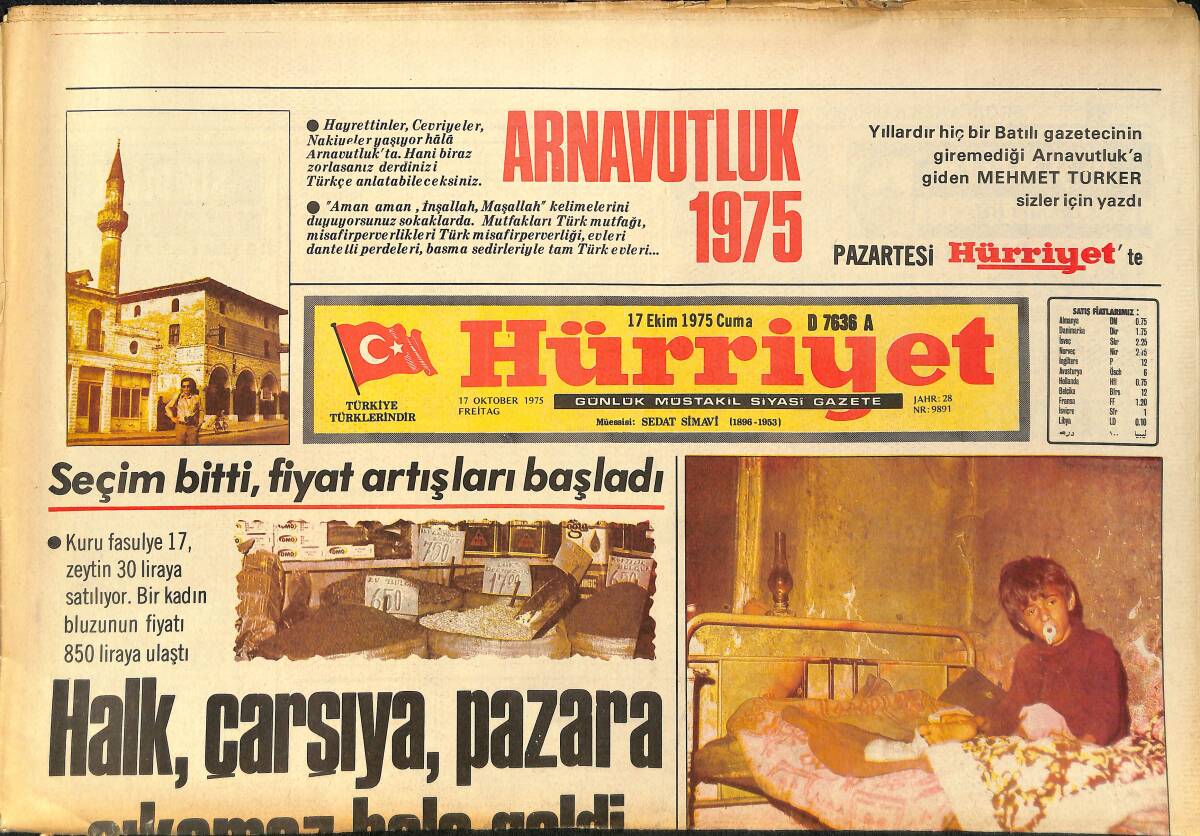 Hürriyet Gazetesi 17 Ekim 1975 - Liz İle Burton Yeniden Evlendi - Seçim Bitti Fiyat Artışları Başladı GZ157552 - 1