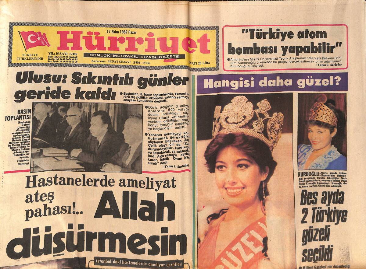Hürriyet Gazetesi 17 Ekim 1982 - Özal : Asil Çelik İşi Bir Fiyaskodur - Hastanelerde Ameliyat Ateş Pahası !... GZ134489 - 1
