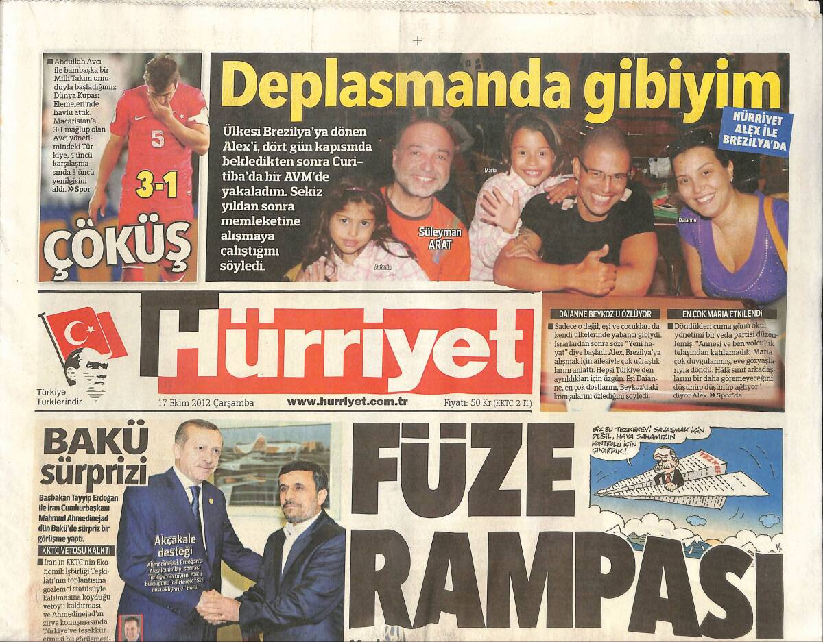 Hürriyet Gazetesi 17 Ekim 2012 - Alex: Deplasmanda Gibiyim! - Hülya Avşar Ve Yapımcıların İsyanı GZ137291 - 1