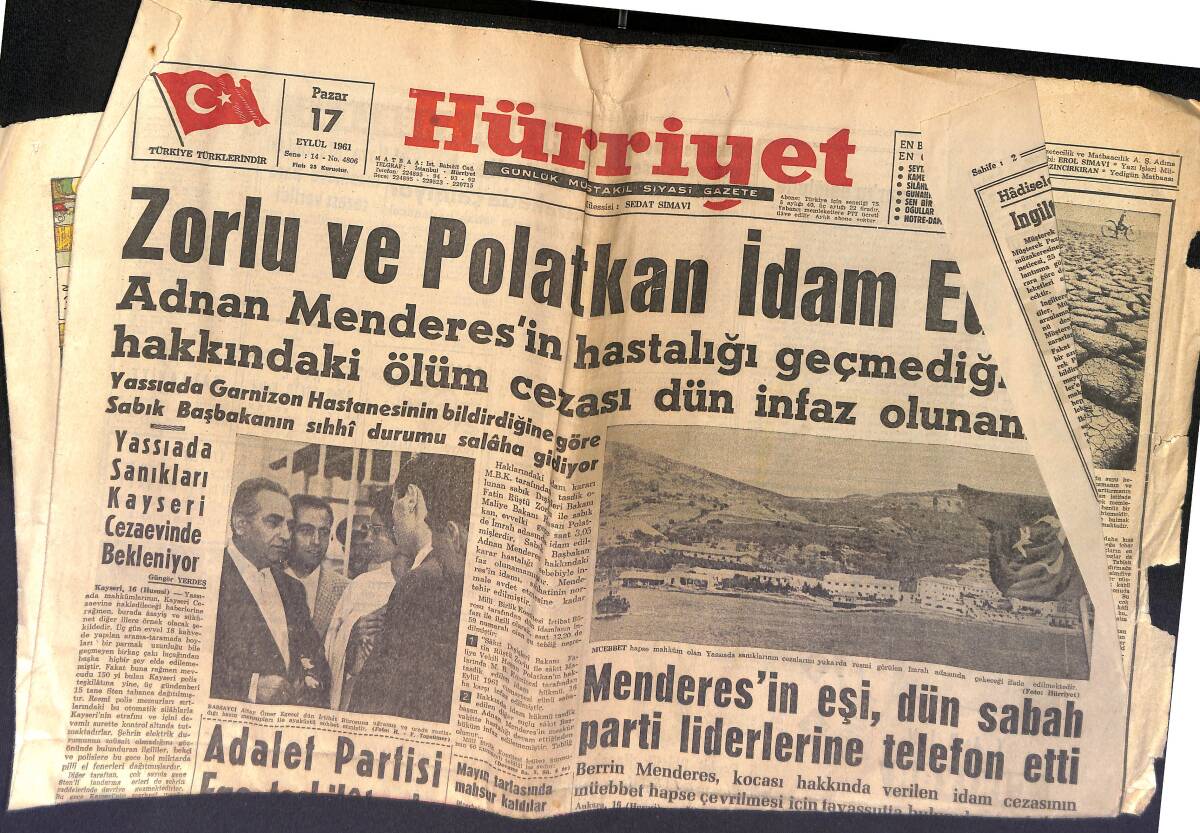 Hürriyet Gazetesi 17 Eylül 1961 - Zorlu Ve Polatkan İdam Edildi - Japonya'da Tayfundan 53 Kişi Öldü GZ154001 - 1