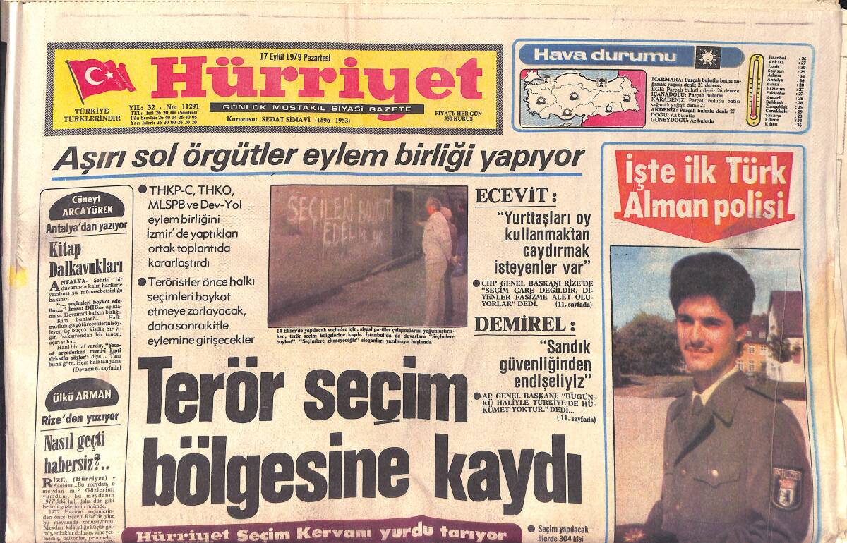 Hürriyet Gazetesi 17 Eylül 1979 - İşte İlk Türk Alman Polisi - Öfekli Philippe GZ157066 - 1