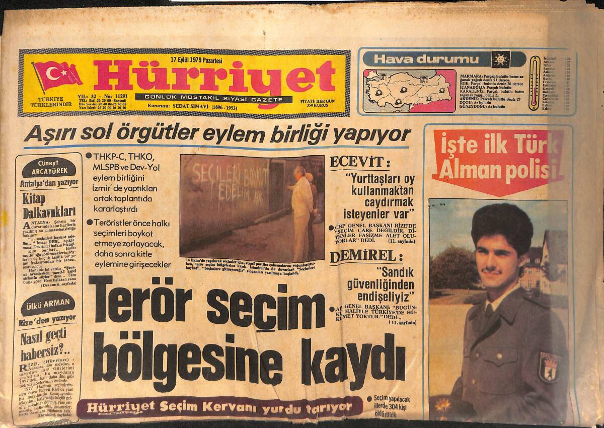 Hürriyet Gazetesi 17 Eylül 1979 - Şeyh Selahattin'in Müritleri Palu'da Toplandı - Terör Seçim Bölgesine Kaydı GZ134622 - 1