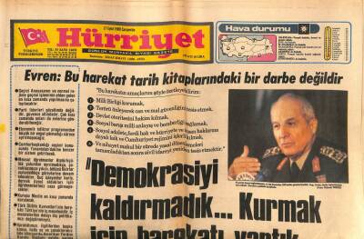Hürriyet Gazetesi 17 Eylül 1980 - Evren Bu Harekat Tarih Kitaplarındaki Bir Darbe Değildir GZ72407 - 2