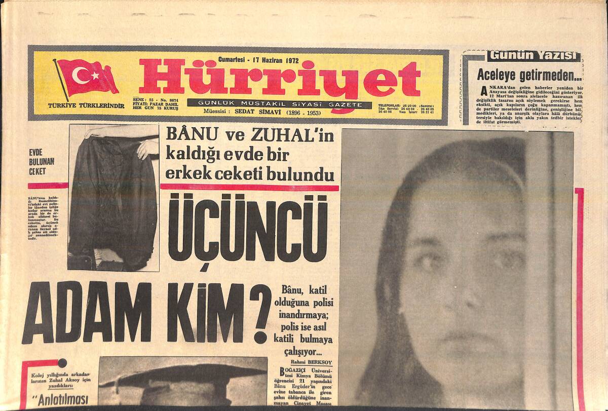 Hürriyet Gazetesi 17 Haziran 1972 - Ülkemizin En Tatlı Köşesi Tokat - Kızıl Ulrike Yakalandı GZ156680 - 1