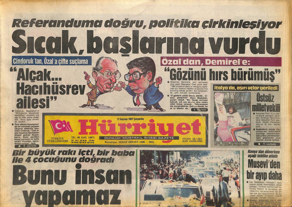 Hürriyet Gazetesi 17 Haziran 1987 - Evren Parti Lideri Gibi - Musevi'den Bir Ayıp Daha GZ133004 - 1