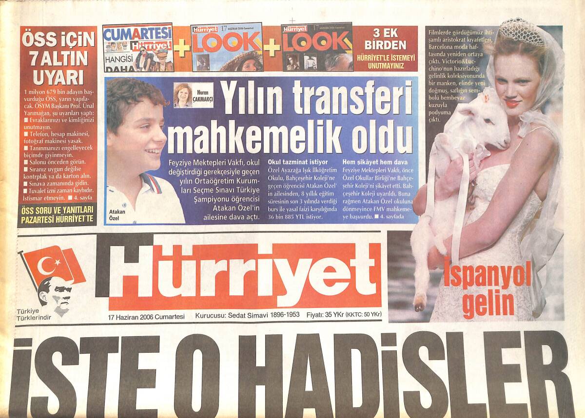 Hürriyet Gazetesi 17 Haziran 2006 - İspanyol Gelin - İşte O Doğruluğu Olmayan Temizlenecek Hadisler - Miami Dallas'ı Wade İle Yıktı - Maradona Coştu GZ137790 - 1