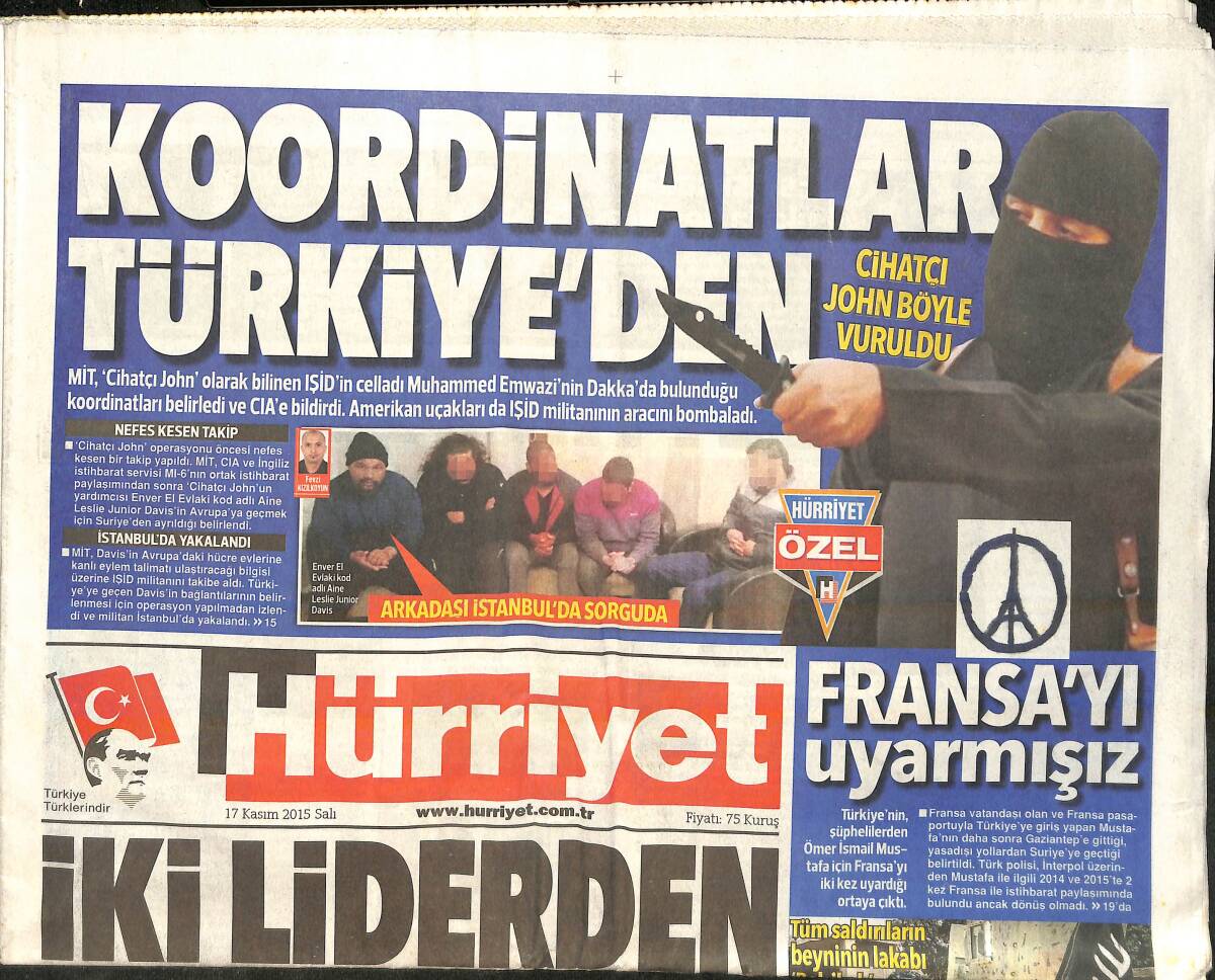 Hürriyet Gazetesi 17 Kasım 2015 - Salah İçin 100 Polisle Operasyon - Babıali Leyla Ablasını Kaybetti GZ159634 - 1