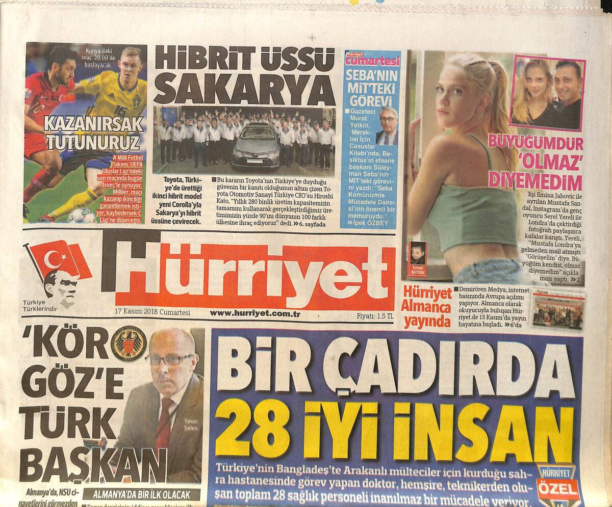 Hürriyet Gazetesi 17 Kasım 2018 - Beşiktaş'ta Büyük Gün - Galatasaray'da Üyelik Devri GZ154238 - 1