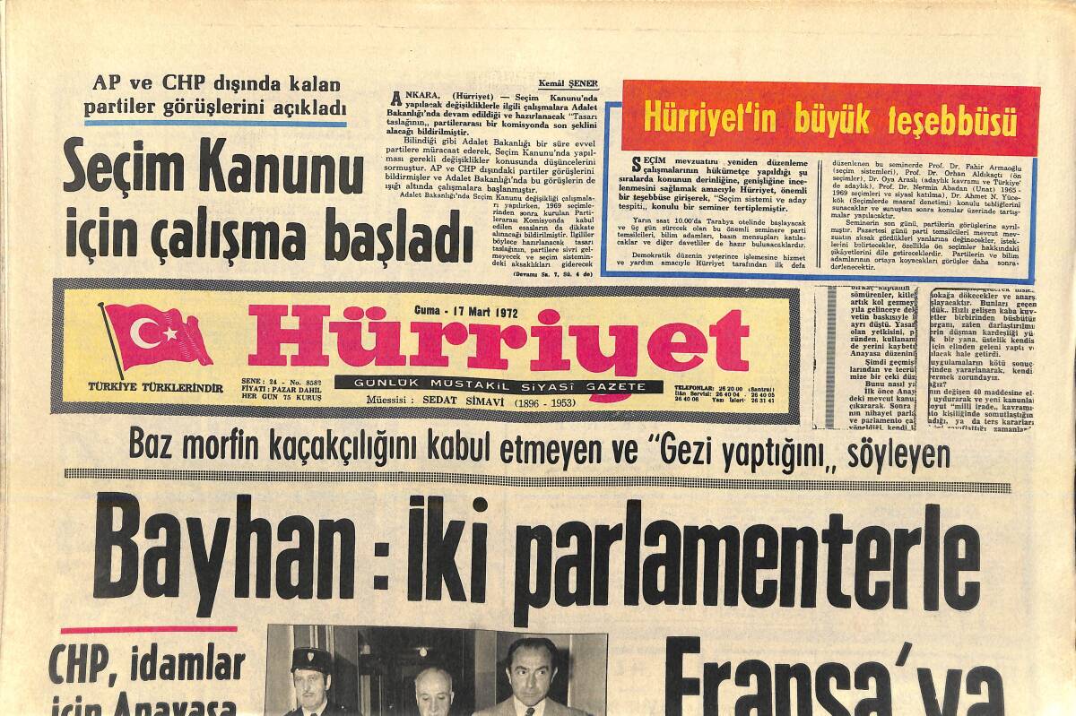 Hürriyet Gazetesi 17 Mart 1972 - Seçim Kanunu İçin Çalışma Başladı - En Büyük İşsizlik Oranı Türkiye'de GZ156942 - 1