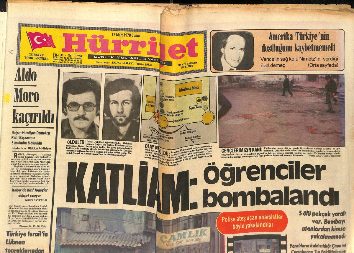 Hürriyet Gazetesi 17 Mart 1978 - Aldo Moro Kaçırıldı - İtalya'da Kızıl Tugaylar Dehşet Saçıyor GZ146900 - 1