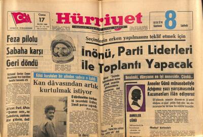Hürriyet Gazetesi 17 Mayıs 1963 - Feza Pilotu Sabaha Karşı Geri Döndü GZ82124 - 1