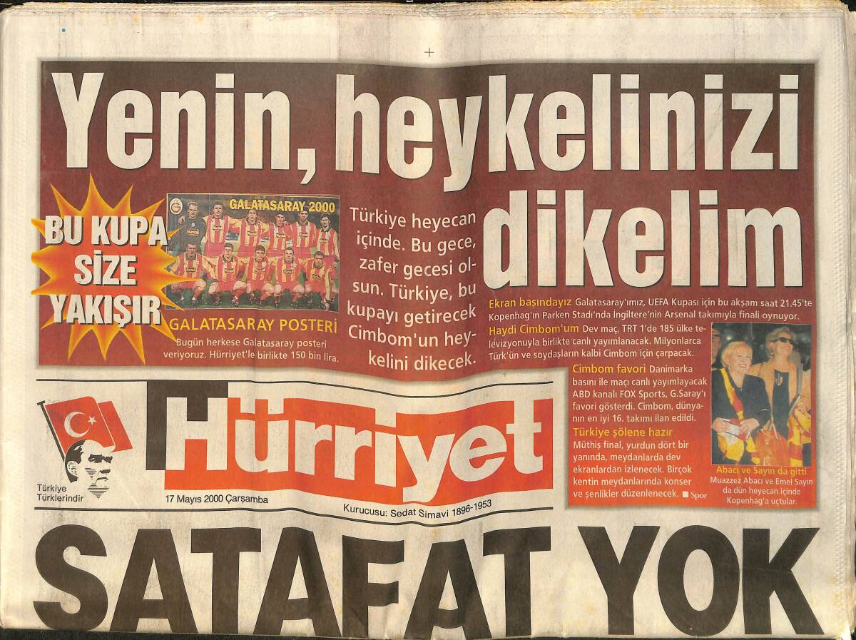 Hürriyet Gazetesi 17 Mayıs 2000 - Kalpler Sarı Kırmızı - Sanatçılar Da Cimbom'un Yanında GZ157484 - 1