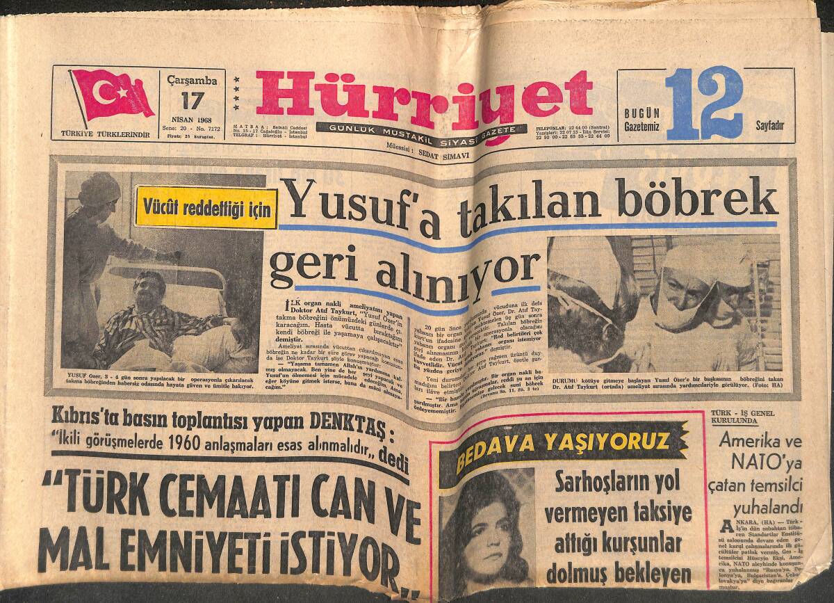 Hürriyet Gazetesi 17 Nisan 1968 - Amerika Ve NATO'ya Çatan Temsilci Yuhalandı - New York'ta Bir Türk Düğünü GZ143384 - 1