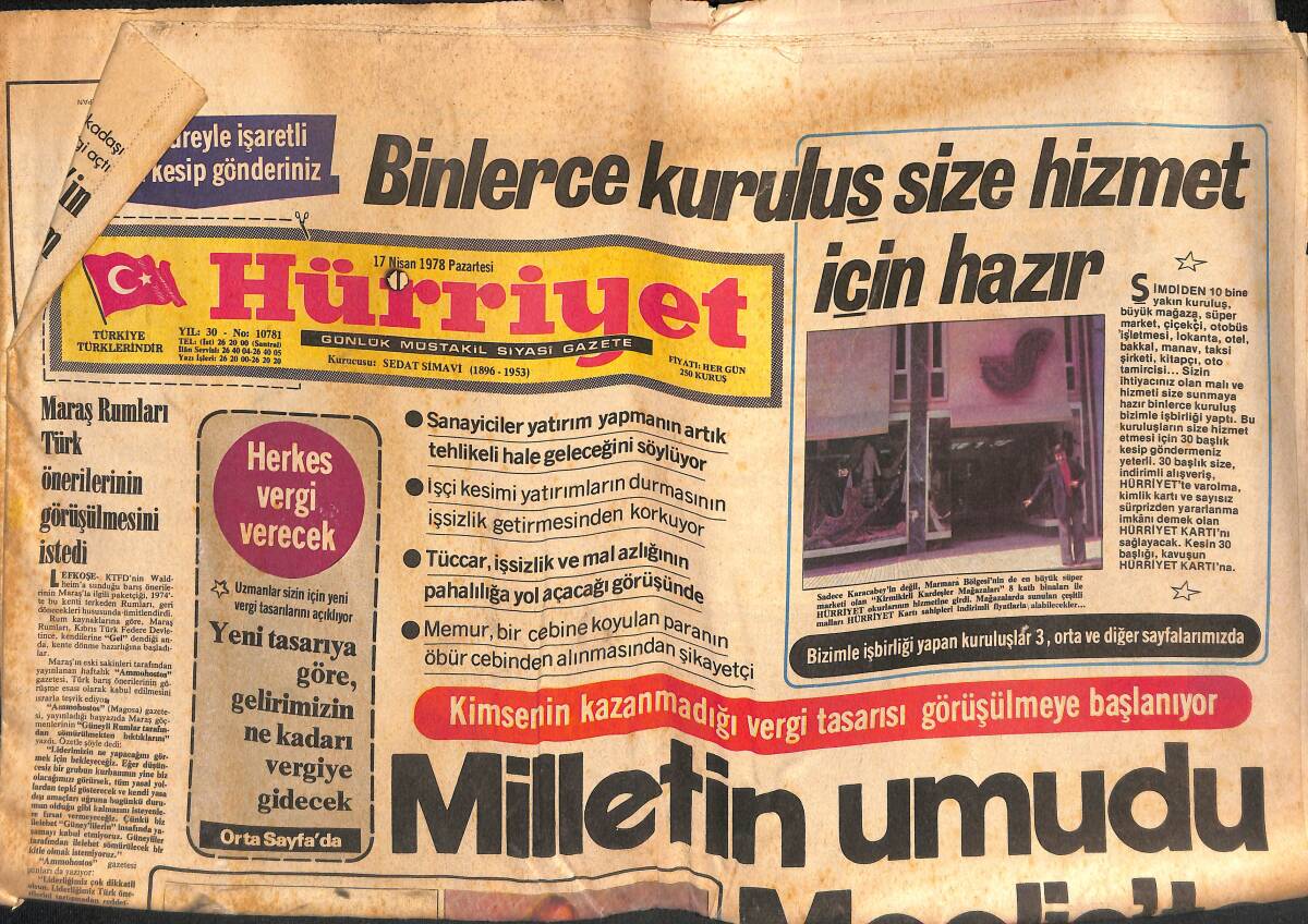 Hürriyet Gazetesi 17 Nisan 1978 - Tariş Üzüm Ve İncir İşletmelerinde Dinamit Bulundu - Milletin Umudu Meclis'te GZ134617 - 1