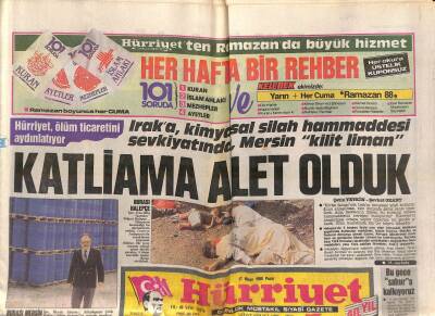 Hürriyet Gazetesi 17 Nisan 1988 - Iraka , Kimyasal Silah Hammaddesi Sevkiyatında , Mersin Kilit Liman GZ119029 - 1