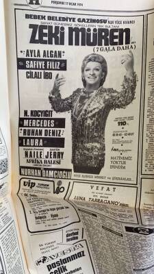 Hürriyet Gazetesi 17 Ocak 1974 - Bebek Belediye Gazinosu Zeki Müren Reklamı GZ76398 - 2
